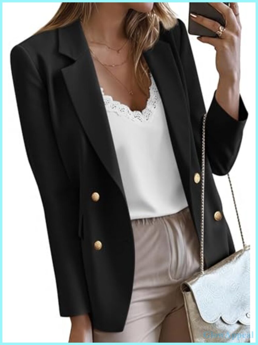 KIRUNDO Women's Double Breasted Blazer Notch Lapel Polyester Work Office